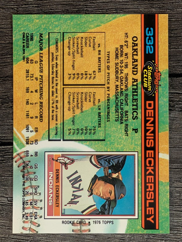 1991 Stadium Club #332 Dennis Eckersley