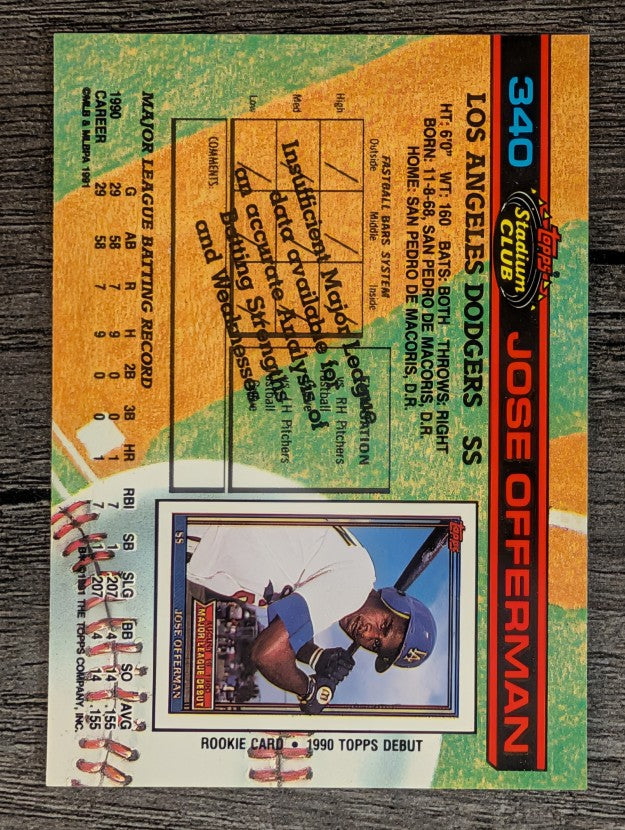 1991 Stadium Club #340 Jose Offerman