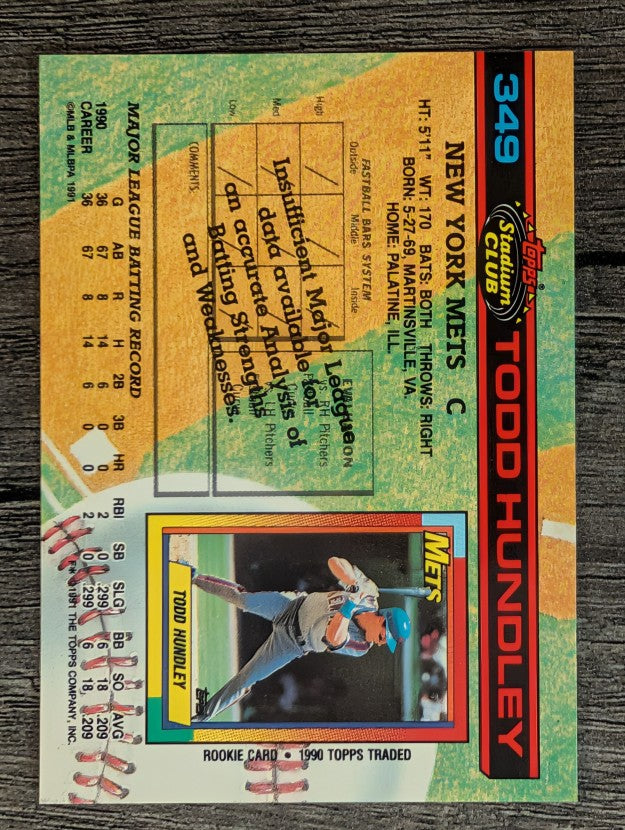 1991 Stadium Club #349 Todd Hundley