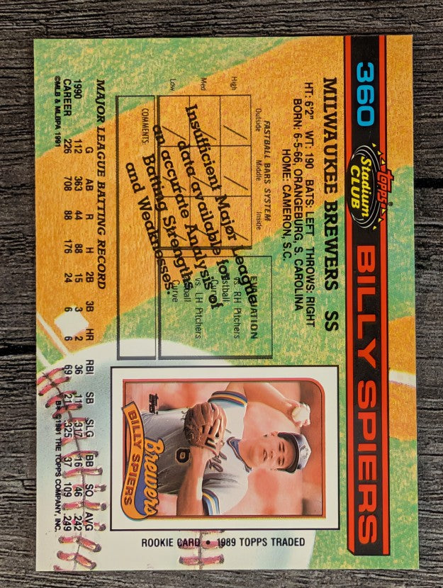 1991 Stadium Club #360 Billy Spiers