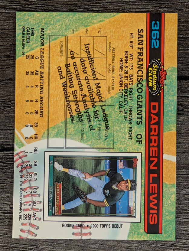 1991 Stadium Club #362 Darren Lewis