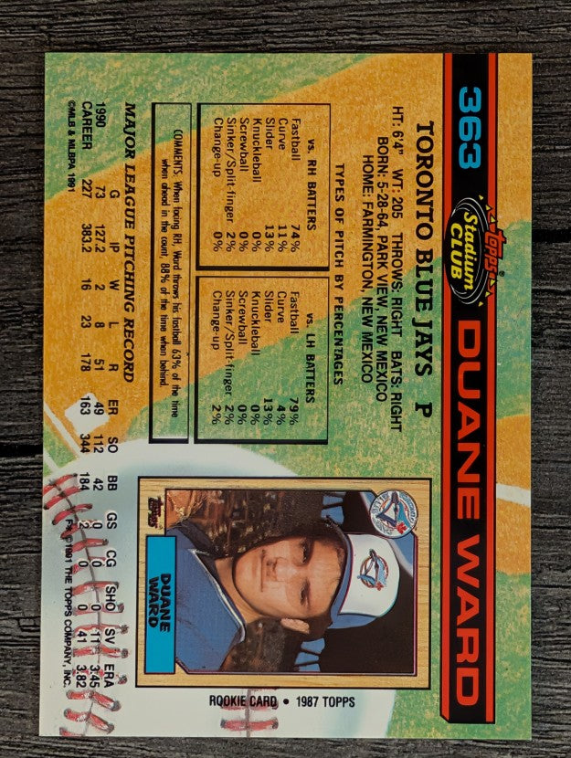 1991 Stadium Club #363 Duane Ward