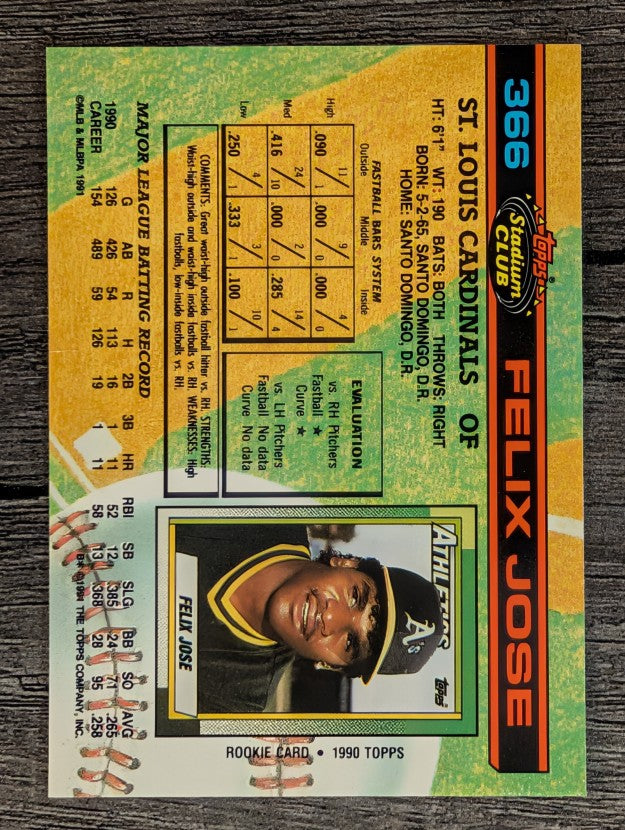 1991 Stadium Club #366 Felix Jose