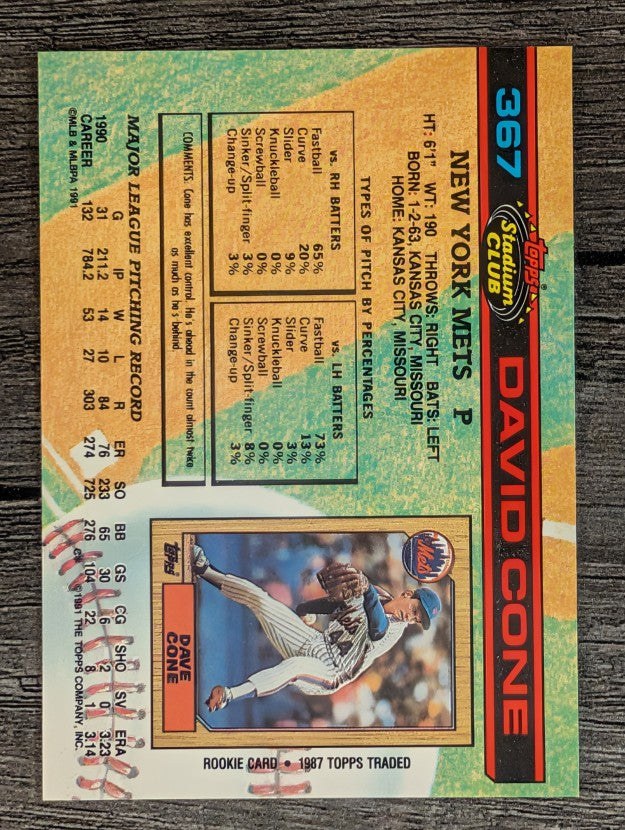 1991 Stadium Club #367 David Cone