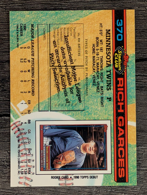 1991 Stadium Club #370 Rich Garces RC