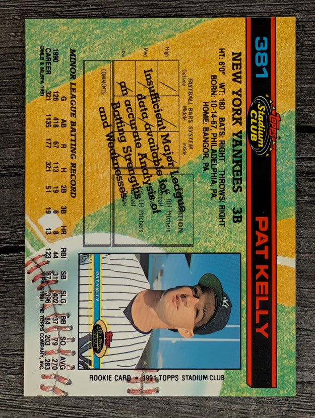 1991 Stadium Club #381 Pat Kelly RC