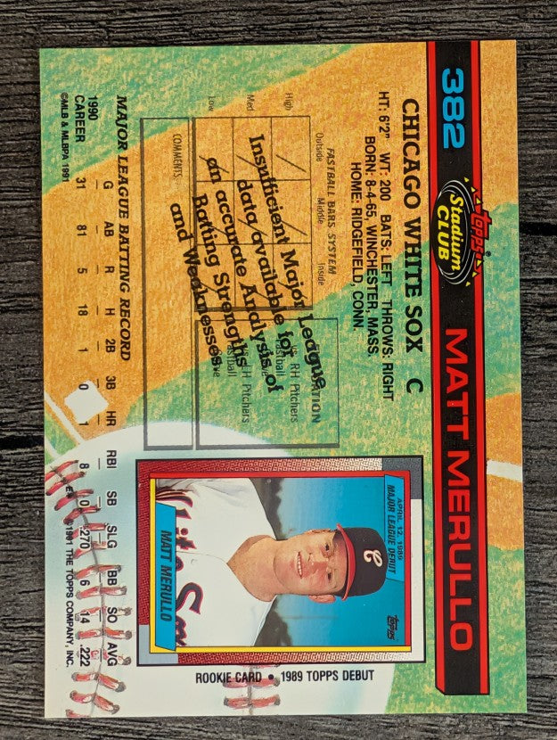 1991 Stadium Club #382 Matt Merullo