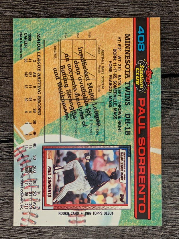 1991 Stadium Club #408 Paul Sorrento