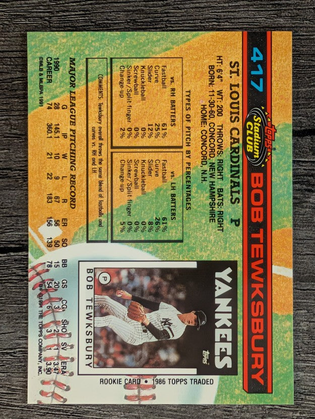 1991 Stadium Club #417 Bob Tewksbury