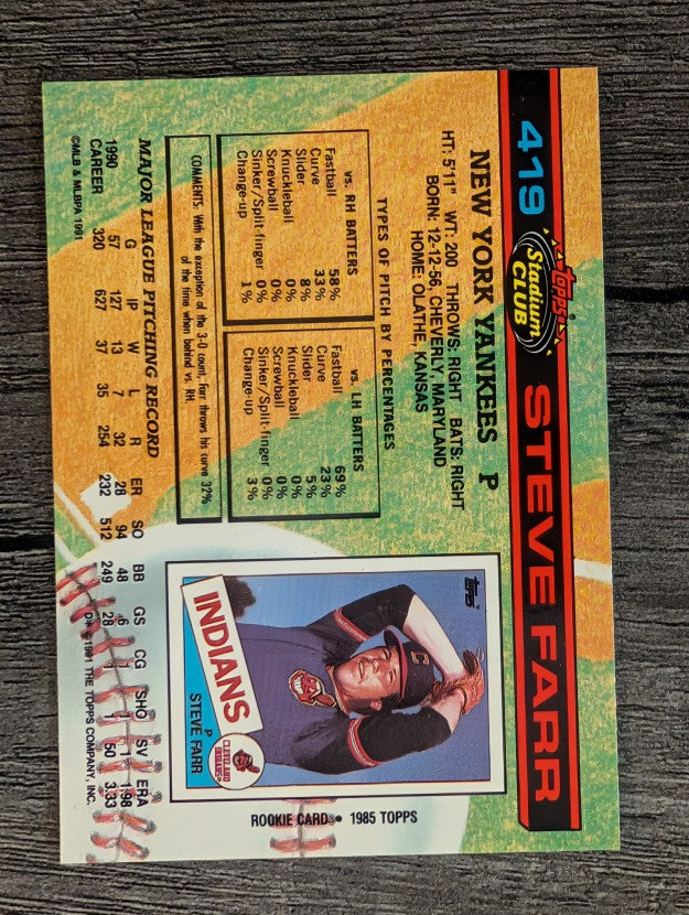 1991 Stadium Club #419 Steve Farr
