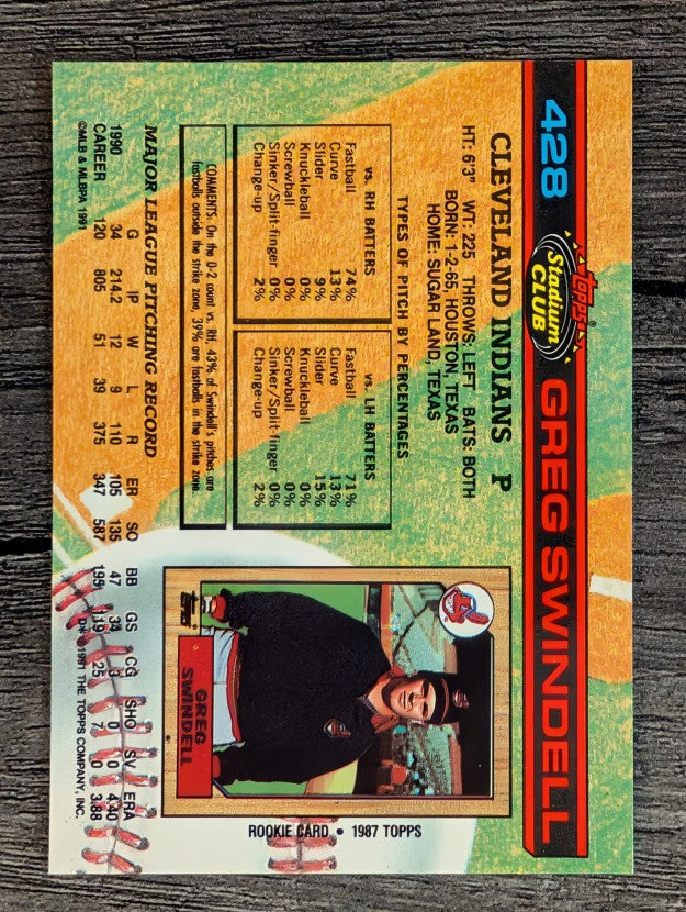 1991 Stadium Club #428 Greg Swindell