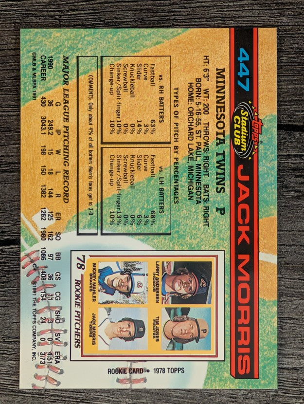 1991 Stadium Club #447 Jack Morris