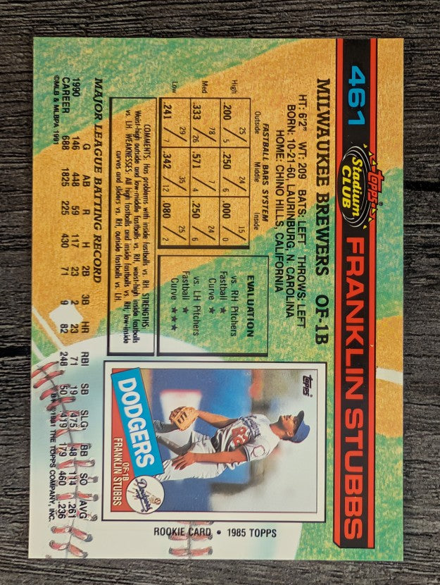 1991 Stadium Club #461 Franklin Stubbs