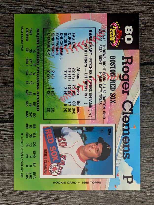 1992 Stadium Club #80 Roger Clemens