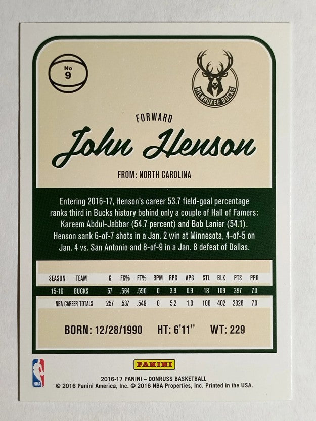 2016-17 Donruss Holo Laser Green and Yellow #9 John Henson