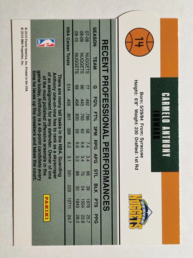 2010-11 Donruss Gamers Die Cuts Emerald #14 Carmelo Anthony