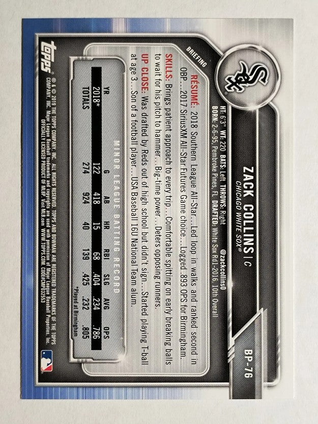 2019 Bowman Prospects #BP76 Zack Collins