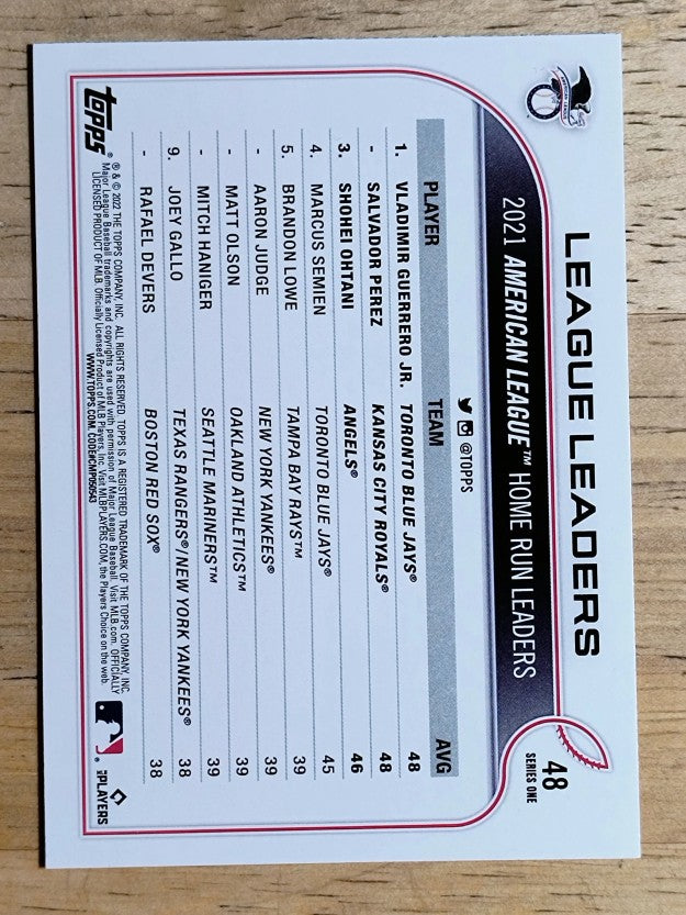 2022 Topps #48 Vladimir Guerrero Jr./Salvador Perez/Shohei Ohtani LL