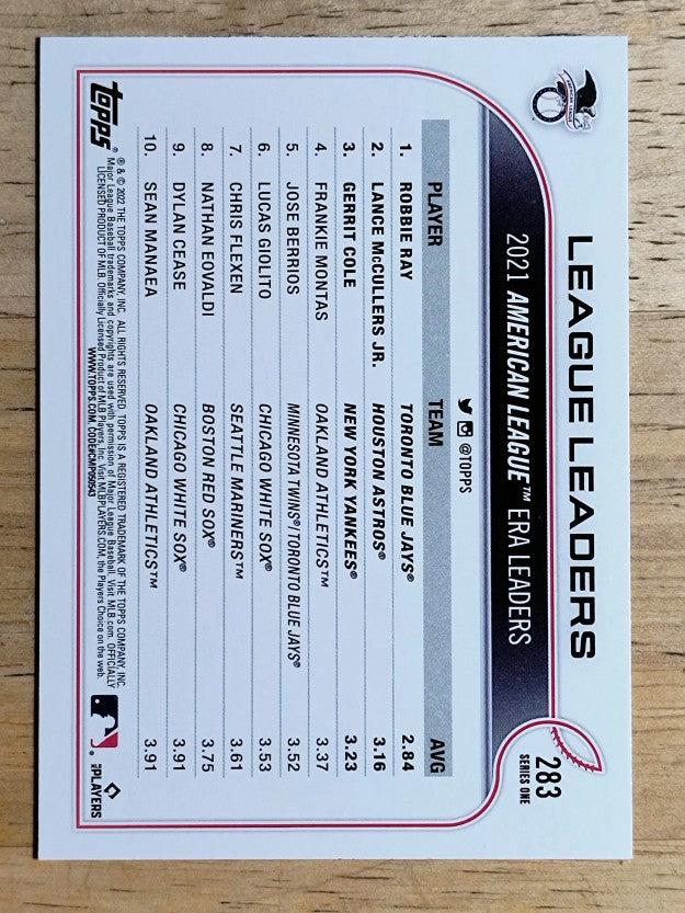 2022 Topps #283 Robbie Ray/Lance McCullers Jr./Gerrit Cole LL