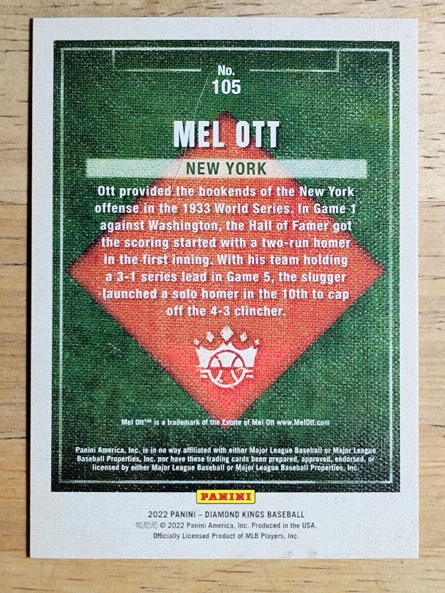 2022 Diamond Kings Gray Frame #105 Mel Ott SP