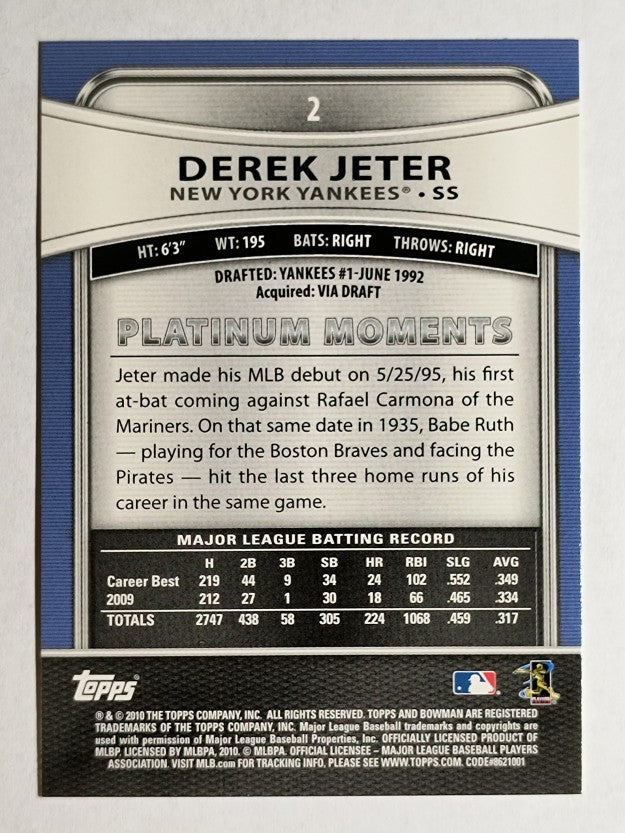 2010 Bowman Platinum #2 Derek Jeter