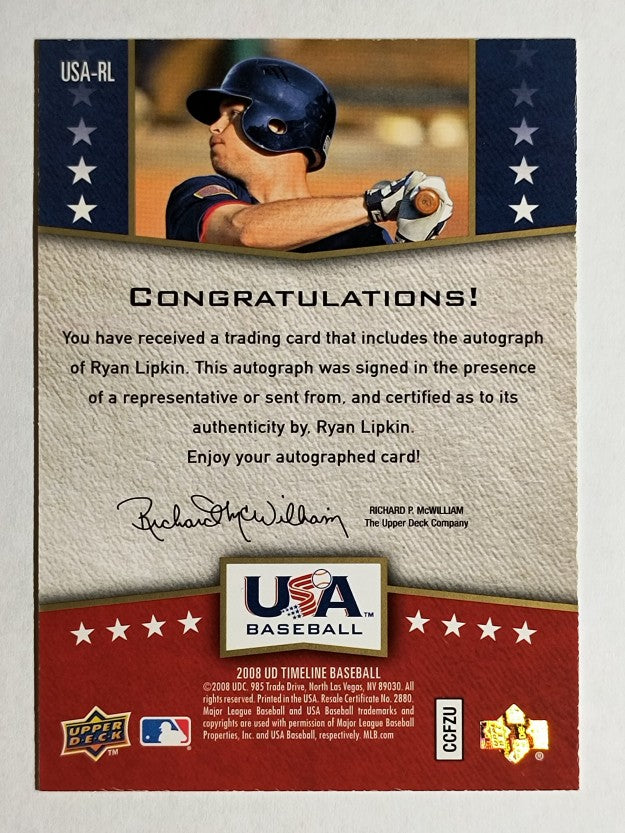 2008 Upper Deck Timeline Team USA Signatures #RL Ryan Lipkin