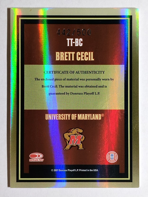 2007 Donruss Elite Extra Edition Throwback Threads #7 Brett Cecil /500