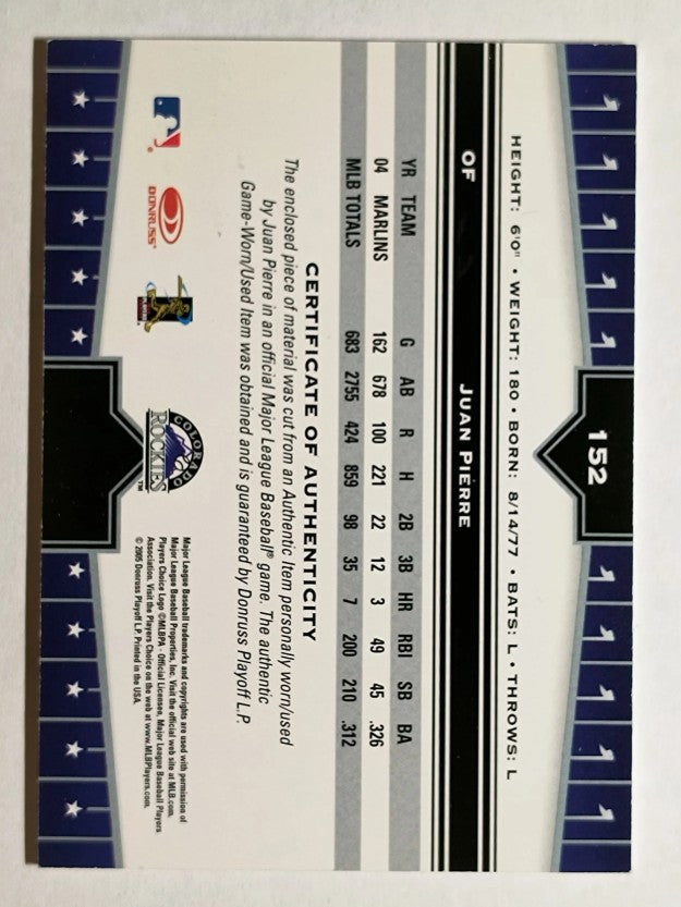 2005 Donruss Champions Impressions Material #152 Juan Pierre Rockies Bat T4