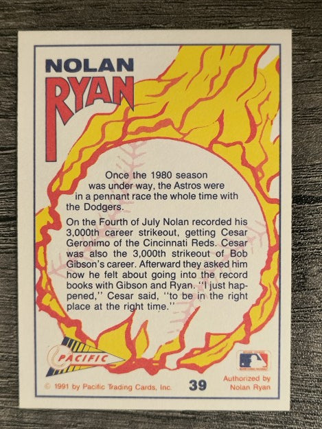 1991 Pacific Ryan Texas Express I #39 Nolan Ryan/3,000 Career Strikeout