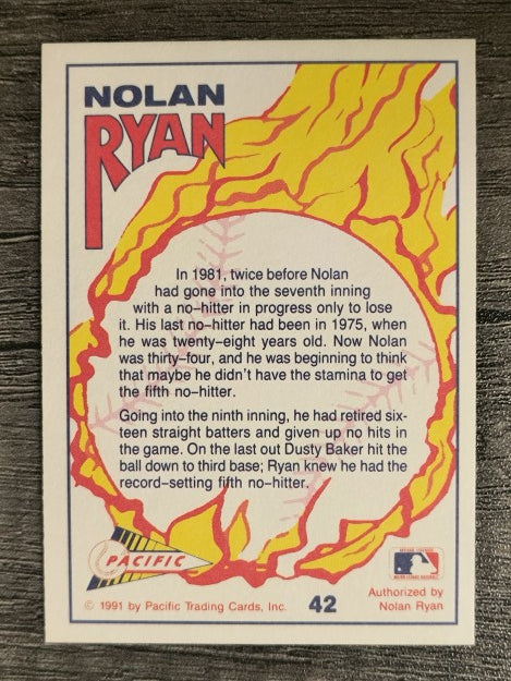 1991 Pacific Ryan Texas Express I #42 Nolan Ryan/Record 5th No-Hitter