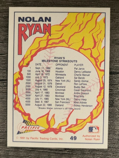 1991 Pacific Ryan Texas Express I #49 Nolan Ryan/Milestone Strikeouts