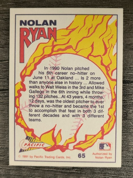 1991 Pacific Ryan Texas Express I #65 Nolan Ryan/Oldest To Throw No-Hitter