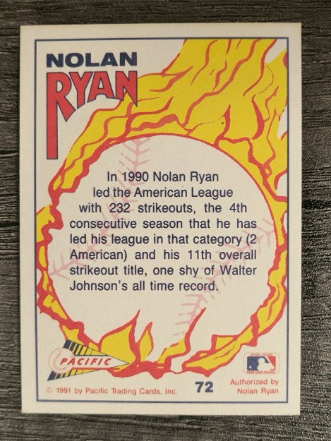 1991 Pacific Ryan Texas Express I #72 Nolan Ryan/11th Strikeout Title