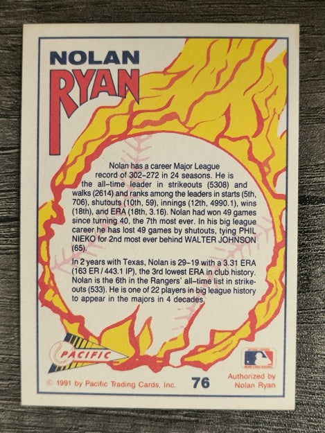 1991 Pacific Ryan Texas Express I #76 Nolan Ryan/1991: Nolan's 25th Season