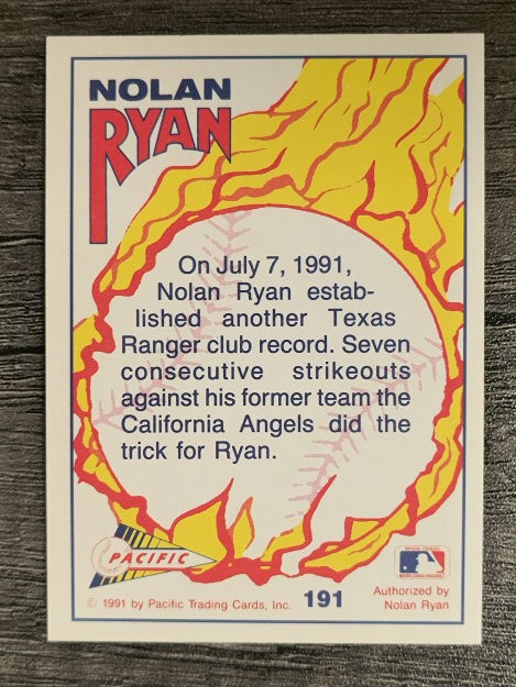 1992 Pacific Ryan Texas Express II #191 Nolan Ryan/Consecutive K's