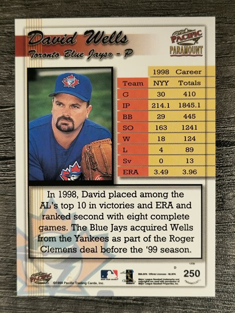 1999 Paramount #250 David Wells