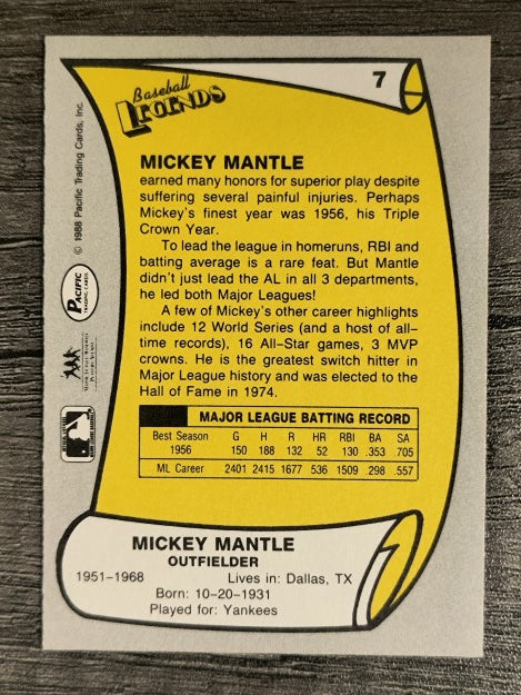 1988 Pacific Legends I #7 Mickey Mantle