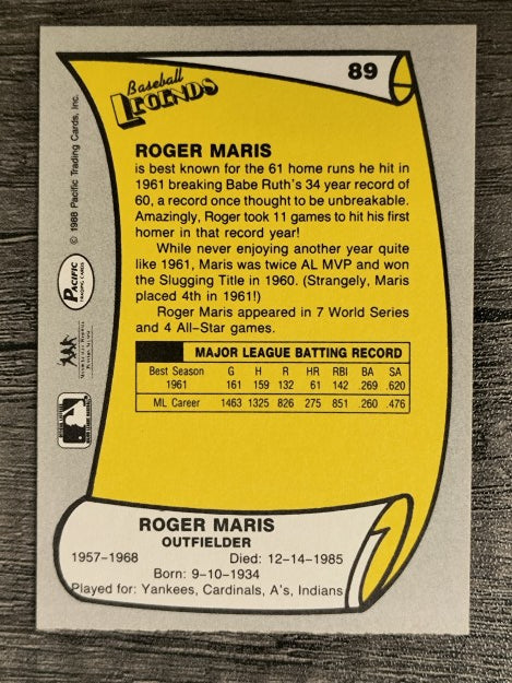 1988 Pacific Legends I #89 Roger Maris