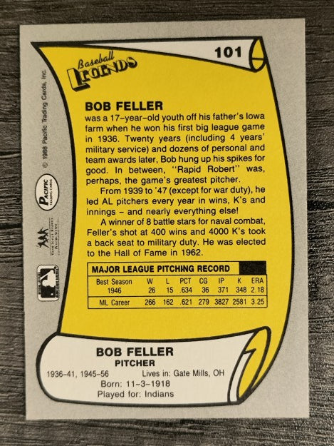 1988 Pacific Legends I #101 Bob Feller
