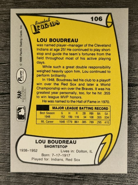 1988 Pacific Legends I #106 Lou Boudreau