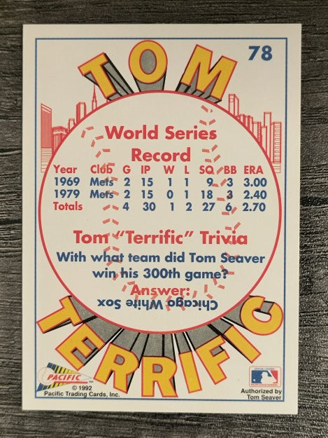 1992 Pacific Seaver #78 Tom Seaver/June 1976 Age 32