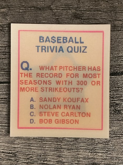 1986 Sportflics Trivia #31 Baseball Trivia Quiz