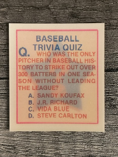 1986 Sportflics Trivia #32 Baseball Trivia Quiz