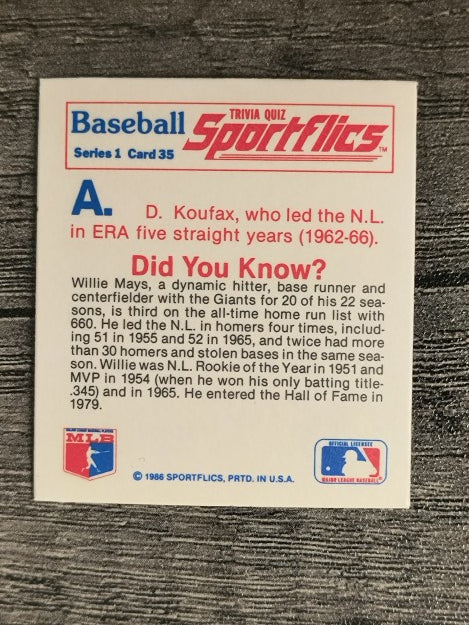 1986 Sportflics Trivia #35 Baseball Trivia Quiz