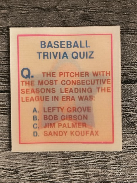 1986 Sportflics Trivia #35 Baseball Trivia Quiz