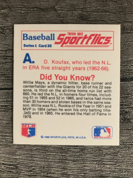 1986 Sportflics Trivia #35 Baseball Trivia Quiz