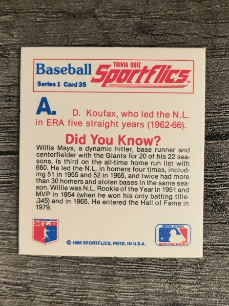 1986 Sportflics Trivia #35 Baseball Trivia Quiz