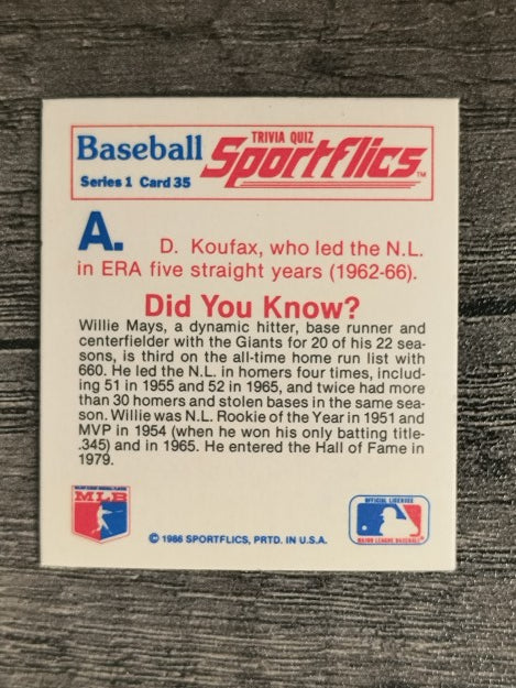 1986 Sportflics Trivia #35 Baseball Trivia Quiz