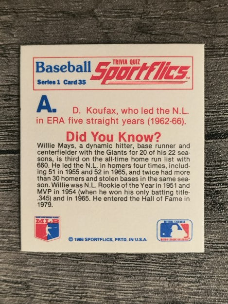 1986 Sportflics Trivia #35 Baseball Trivia Quiz