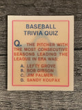 1986 Sportflics Trivia #35 Baseball Trivia Quiz